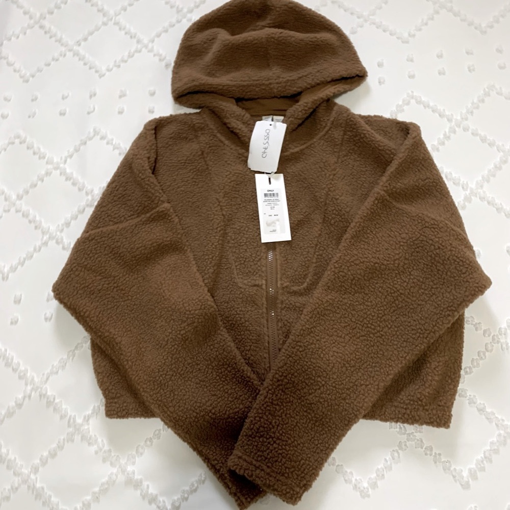Only Amara teddy crop long sleeve full zip hoodie